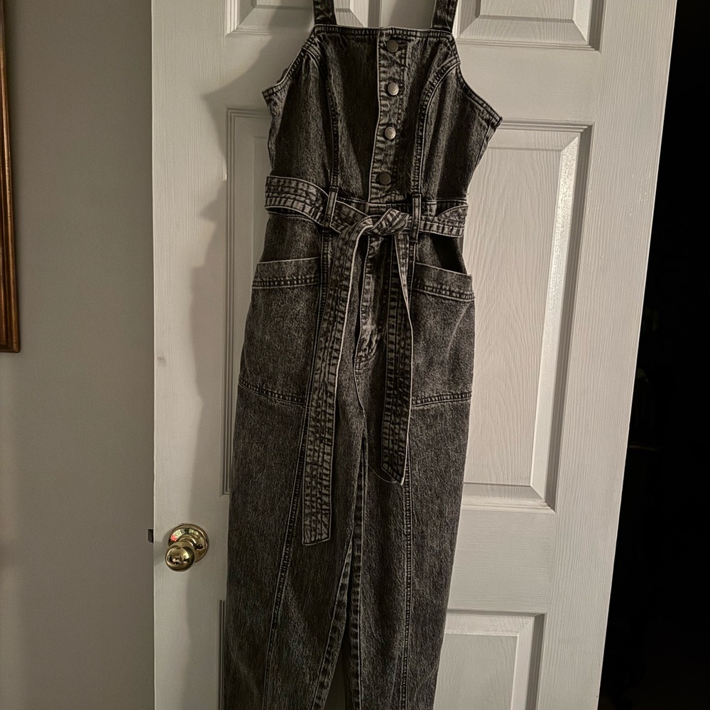 Gray Denim Jumpsuit with Belt